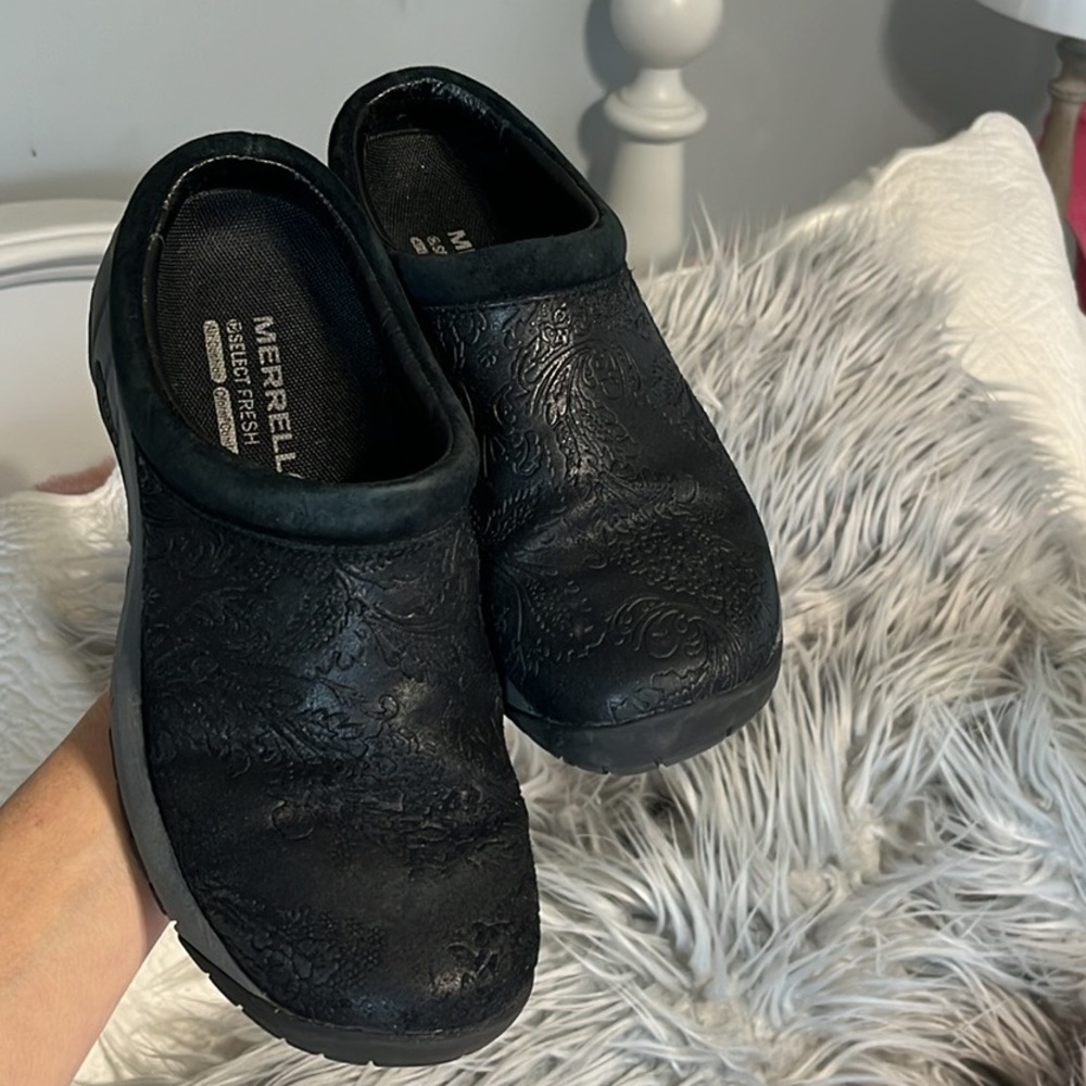 Merrell Performance Shoe Black Leather Slides Sel… - image 1